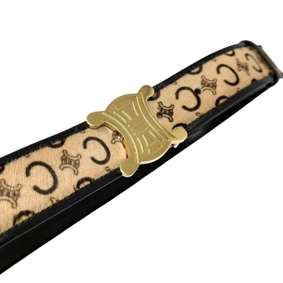 CELINE Vintage Macadam Logo Belt #32/80 Fashion Accessory Brown Gold [104586] main image 7